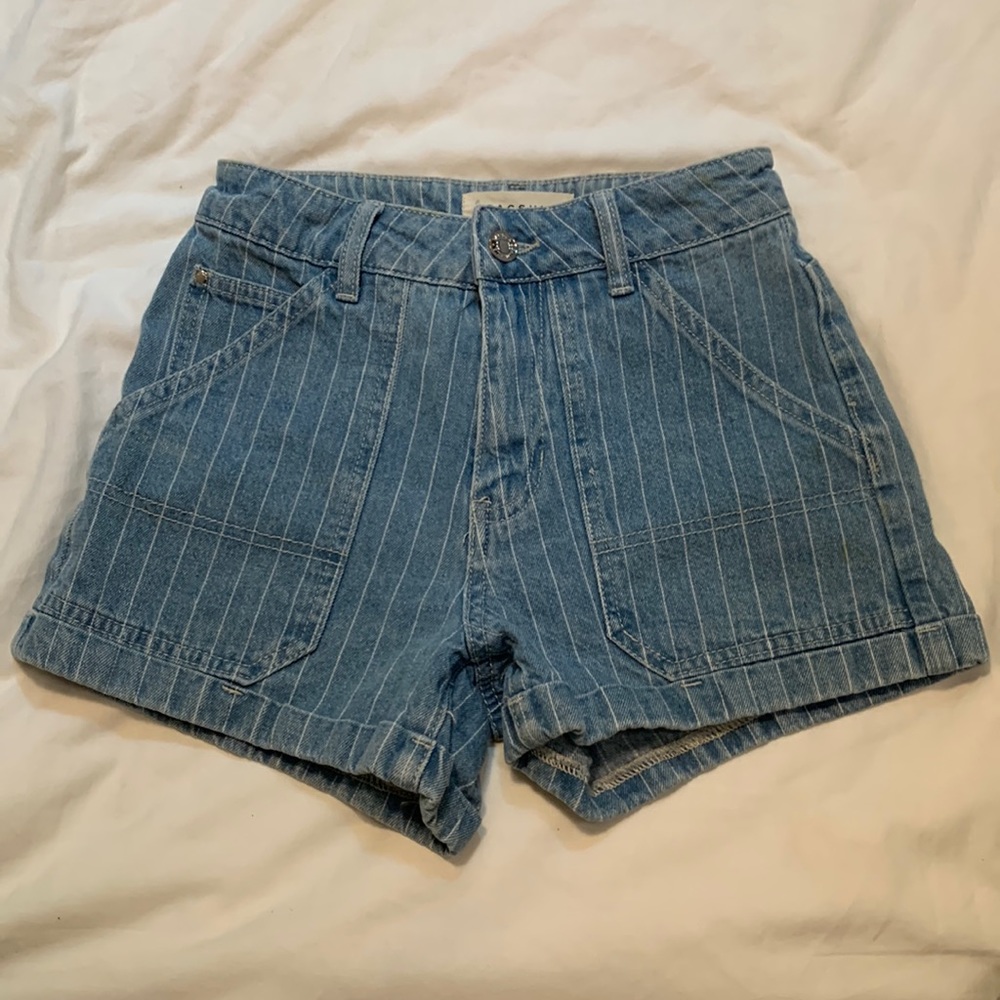 PACSUN Light Blue Striped Mom Shorts in size 22.
